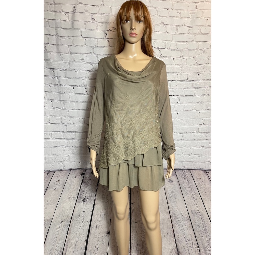New Tribal Olive Long Sleeve Viscose Tunic Mini Dress Size S